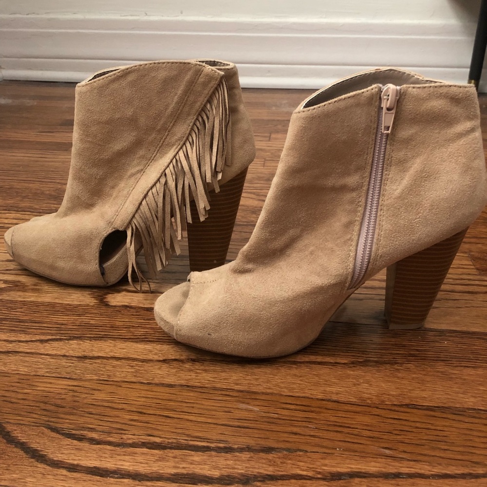 Fringe heel booties